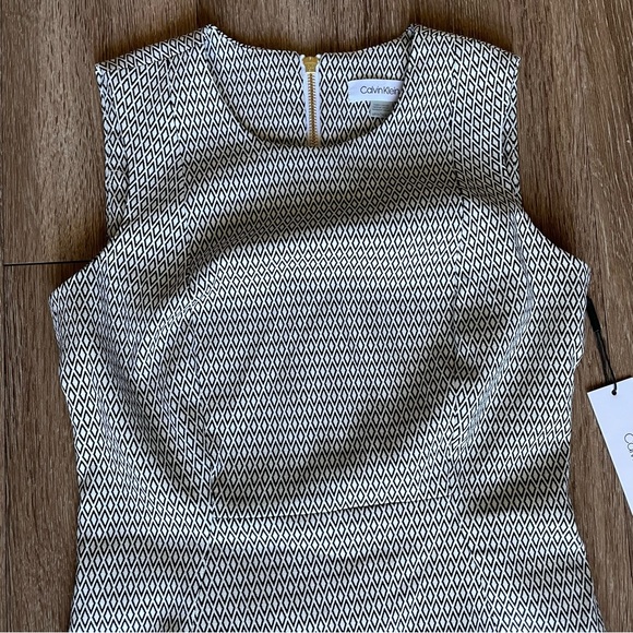 NWT Calvin Klein White Black Diamond Print Sheath Pencil Dress Business 6P - Picture 9 of 16